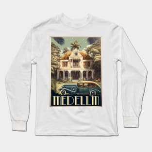 Medellin Colombia Vintage Travel Art Poster Long Sleeve T-Shirt